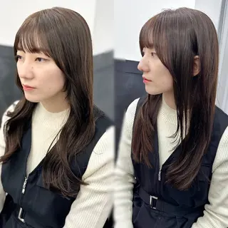 ロング カラー パーマ ヘアアレンジ メンズ キッズ レイヤーカット/ 巻ける縮毛矯正のヘアスタイル