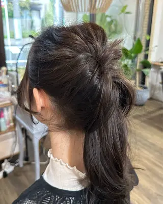 ロング カラー ヘアアレンジ 韓国レイヤー柔らかい 地毛風縮毛矯正／マツのヘアスタイル