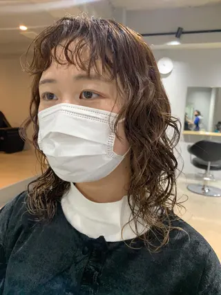 セミロング カラー パーマ ボブパーマコテ巻き風 パーマNo1深江秀平のヘアスタイル