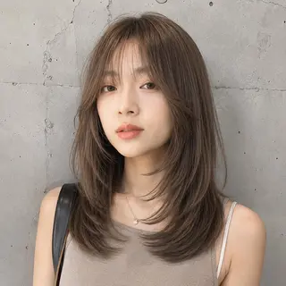 ミディアム カラー 盛れる顔まわりカット 髪質改善/渋谷/れんのヘアスタイル