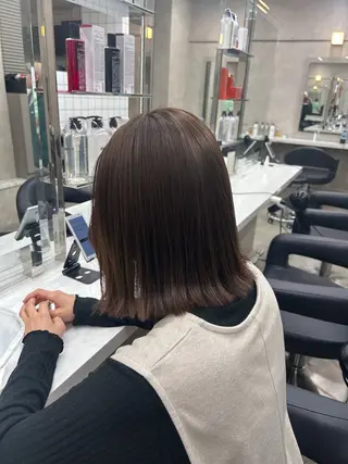 セミロング カラー パーマ ヘアアレンジ メンズ キッズ ブリーチなしカラー/ ブラウン/レイヤーのヘアスタイル