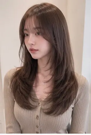 ロング 韓国風ワンホンレイヤ ー/似合わせカットのヘアスタイル