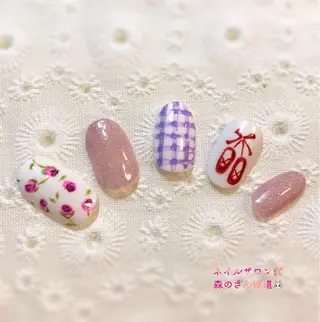 ネイル ショートネイル 森のさんぽ道のネイルデザイン