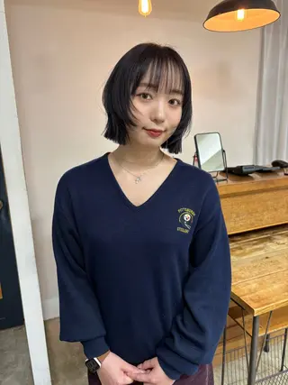 ミディアム カラー 縮毛矯正ボブ&顔まわ レイヤー♡TOMOEのヘアスタイル