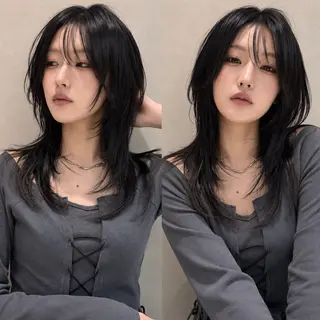 セミロング 韓国レイヤー 田中 励也のヘアスタイル