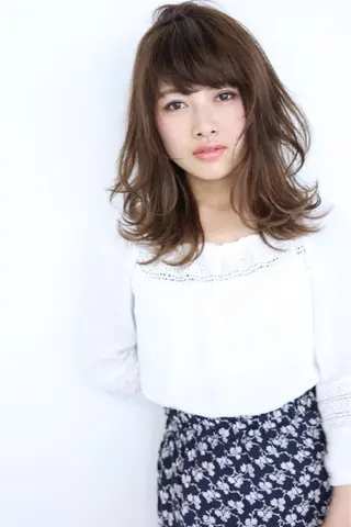 ミディアム カラー パーマ ヘアアレンジ メンズ キッズ ネイル マツエク・マツパ アイブロウ Endearing 銀座/レイヤーカットのヘアスタイル