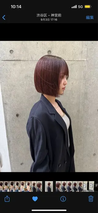 ミディアム カラー 縮毛矯正ボブ&顔まわ レイヤー♡TOMOEのヘアスタイル