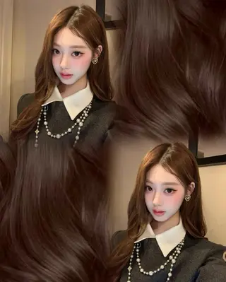 ロング カラー 🧸レイヤー× ベージュ🥯カホ🍯のヘアスタイル
