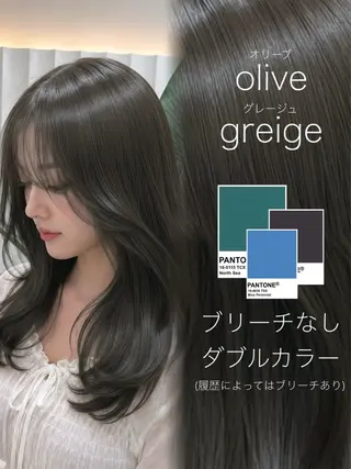 セミロング カラー ラベンダー💜オリー ブ💚暗髪🖤のヘアスタイル