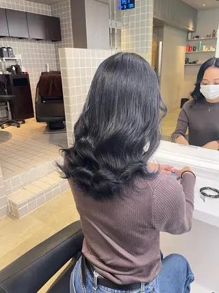 ミディアム カラー パーマ ヘアアレンジ メンズ キッズ ネイル マツエク・マツパ アイブロウ 🦋縮毛/韓国レイヤ ー/透明感カラー🦋のヘアスタイル