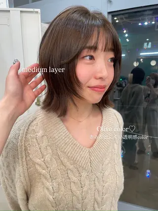 ミディアム カラー ナカノユウ/本厚木/ レイヤーカットのヘアスタイル