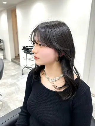 ロング カラー ミディアムレイヤー 添田晃基のヘアスタイル