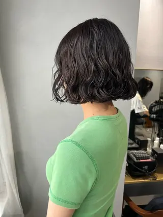 ミディアム カラー パーマ akane/オリーブ /ボブパーマのヘアスタイル