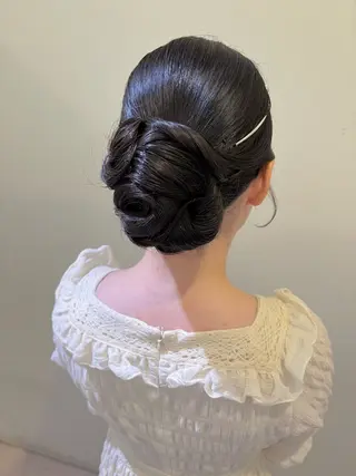 ロング ヘアアレンジ ボウ🪞早朝ヘア /メイク/マツパのマツエク・マツパデザイン