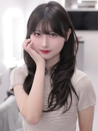 ロング カラー 盛れる顔周りカット ♥️韓国ヘア"ちぇるのヘアスタイル