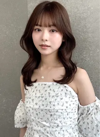 ミディアム 縮毛矯正/レイヤー 顔周/艶カラ-/笑璃のヘアスタイル