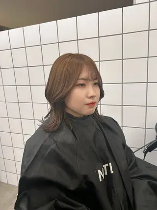 セミロング カラー パーマ ヘアアレンジ メンズ キッズ ブリーチなしカラー/ ブラウン/レイヤーのヘアスタイル