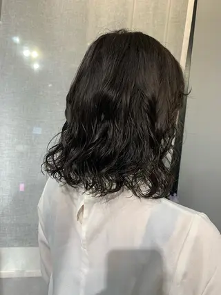 セミロング パーマ ボブパーマコテ巻き風 パーマNo1深江秀平のヘアスタイル