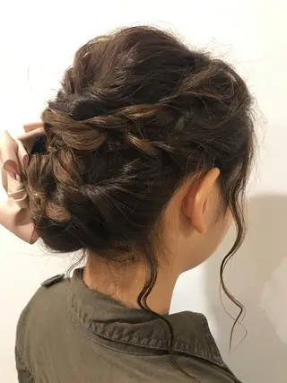 ミディアム ヘアアレンジ 暖色カラー🍊 ボブ🌿顔周りcutのヘアスタイル