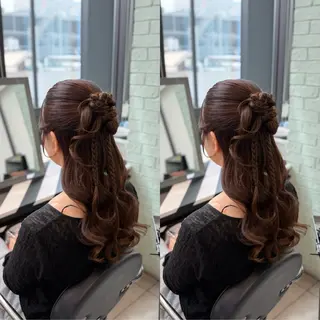 セミロング ヘアアレンジ 梅田茶屋町ヘアセット 🎀RIONA🎀のヘアスタイル