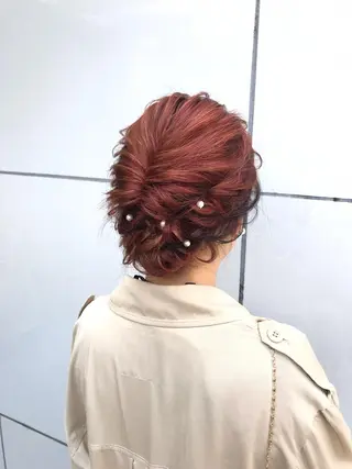 ヘアアレンジ 暖色カラー🍊 ボブ🌿顔周りcutのヘアスタイル