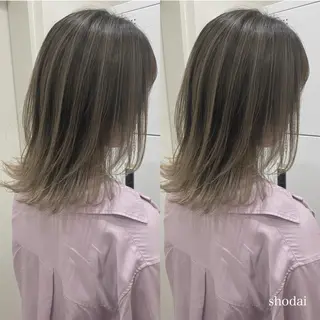 ミディアム カラー ヘアアレンジ ネイル マツエク・マツパ ハイライト、レイヤー カット/西梅田/中西のヘアスタイル