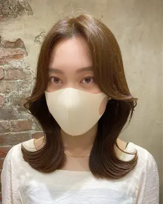 ミディアム カラー 顔まわりカット🌟 くびれヘア/寺門遥輝のヘアスタイル