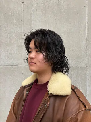 ミディアム メンズ 西宮北口パーマ 鮫島竜海のヘアスタイル