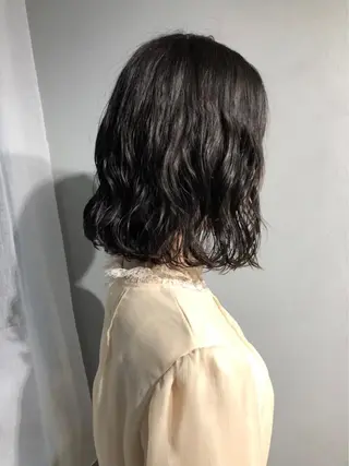 セミロング カラー パーマ ヘアアレンジ ボブパーマコテ巻き風 パーマNo1深江秀平のヘアスタイル