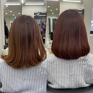 ミディアム 透明感オリーブ🫒/ ブリーチなしWカラーのヘアスタイル
