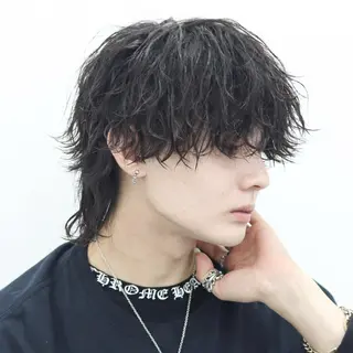 ミディアム カラー パーマ メンズ 🔥メンズ極🔥韓国 シャドウ/波巻き柿崎のヘアスタイル