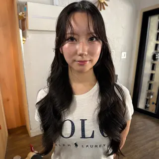 ロング カラー 韓国レイヤー柔らかい 地毛風縮毛矯正／マツのヘアスタイル