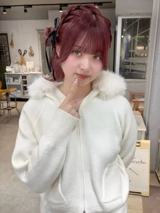 ロング ヘアアレンジ 無料カットモデル💞 ピンク💞みどりのヘアスタイル