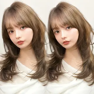 セミロング カラー 新宿/レイヤーカット 髪質改善/小顔見せのヘアスタイル