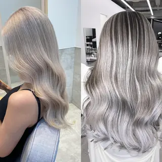 セミロング カラー ブリーチ 透明感HIDEのヘアスタイル