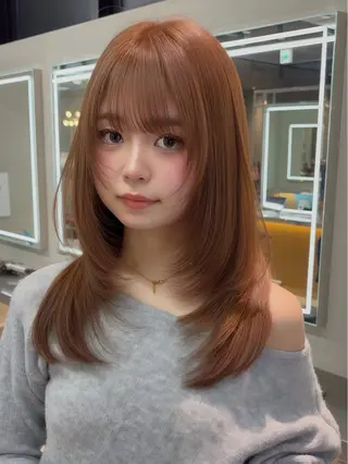 ミディアム カラー ヘアアレンジ レイヤー/縮毛矯正/ ブリーチなし吉村清志のヘアスタイル