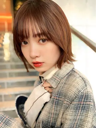 ショート 縮毛矯正/小顔前髪 ボブ 秋本凌汰のヘアスタイル
