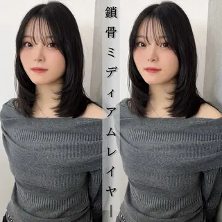 ミディアム カラー 韓国🇰🇷レイヤー 映える顔周り🩷のヘアスタイル
