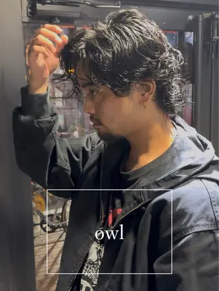 ミディアム パーマ メンズ専門 美容師✨ アメ村 堀江颯瑛のヘアスタイル