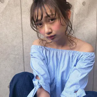 セミロング ヘアアレンジ 髪質改善、エクステ 山口卓哉のヘアスタイル