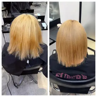 ミディアム け んブリーチ縮毛矯正のヘアスタイル