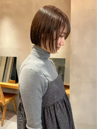 ミディアム カラー 縮毛矯正ボブ&顔まわ レイヤー♡TOMOEのヘアスタイル