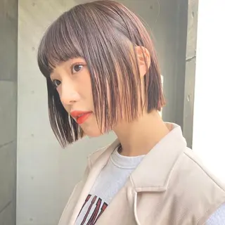 ミディアム カラー 暖色/艶髪/ボブ/ ショート/Ayaのヘアスタイル