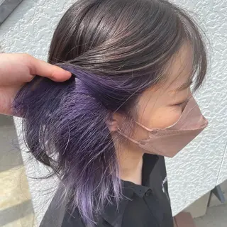ミディアム インナーカラー 推し ブリーチ 髪質改善のヘアスタイル