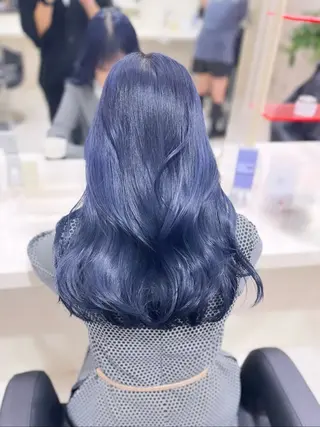 ロング 縮毛矯正× ブルーブラック/池袋のヘアスタイル