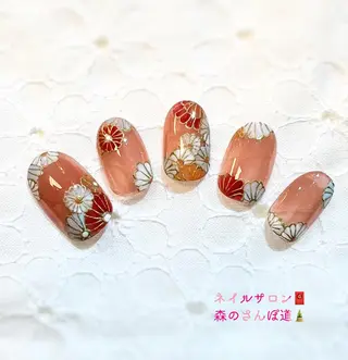 ネイル ショートネイル 森のさんぽ道のネイルデザイン
