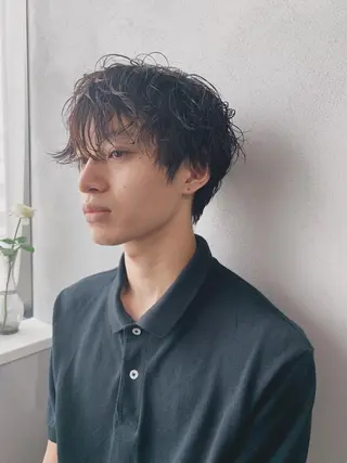 ショート メンズ ボブパーマコテ巻き風 パーマNo1深江秀平のヘアスタイル