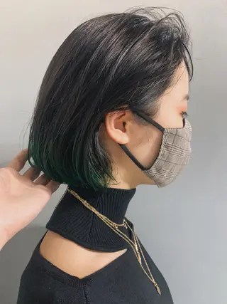 ミディアム カラー ヘアアレンジ ボブパーマコテ巻き風 パーマNo1深江秀平のヘアスタイル