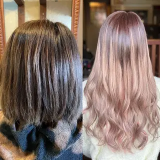 ロング シールエクステ/ ハイトーンカラーのヘアスタイル