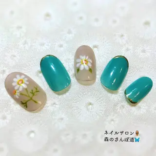 ネイル ショートネイル 森のさんぽ道のネイルデザイン